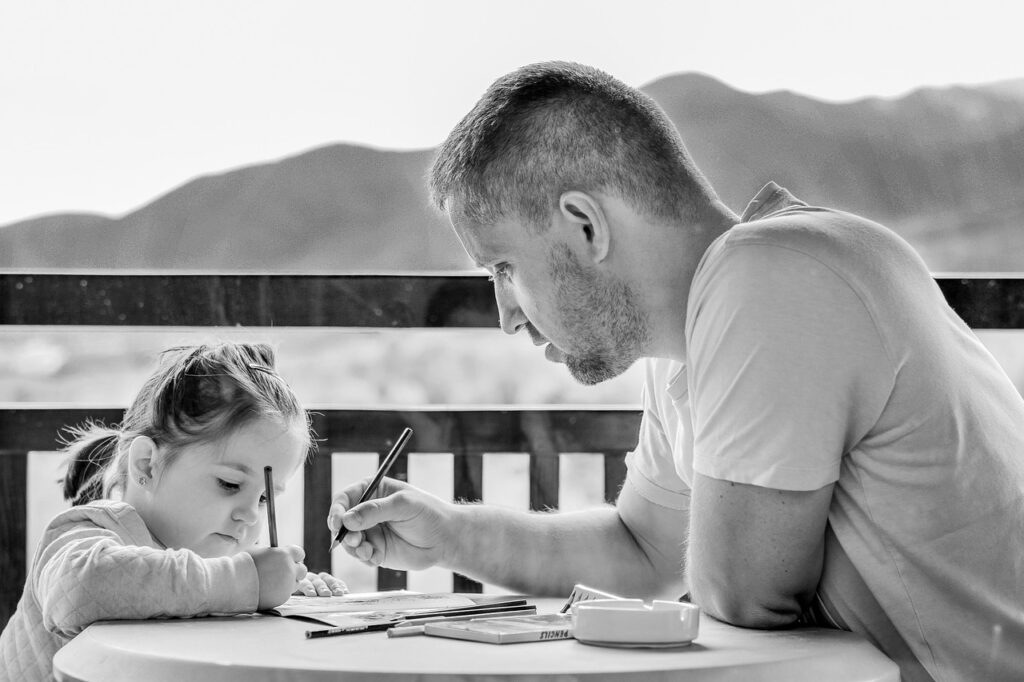 girl, father, portrait, family, fatherhood, parent, parenthood, study, studying, relationship, together, people, child, kid, childhood, parenting, daughter, drawing, learning, teaching, dad, togetherness, table, sitting, gray eye, monochrome, black and white, fathers day, father, family, family, family, family, family, study, parenting, learning, learning, teaching, teaching